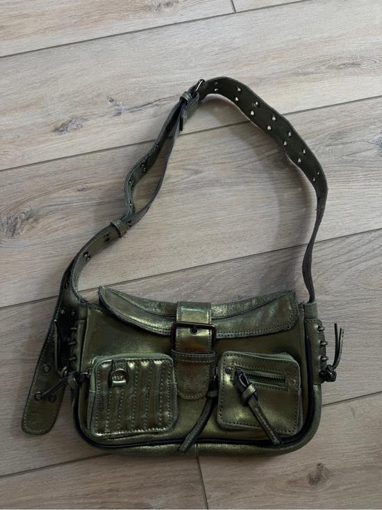 Free People Handbags - Free People Shimmery Olive Green Metallic Shoulder Bag